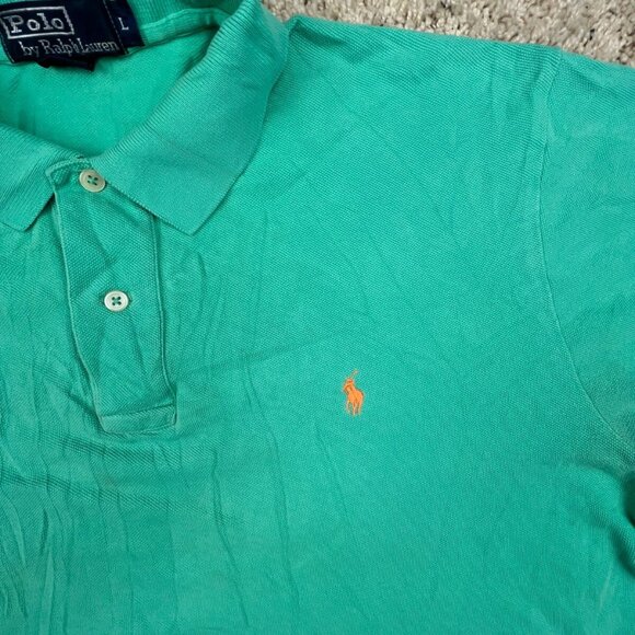 Polo Ralph Lauren Cotton Short Sleeve Polo Shirt w Pony Adult Size Large Green - Picture 6 of 11